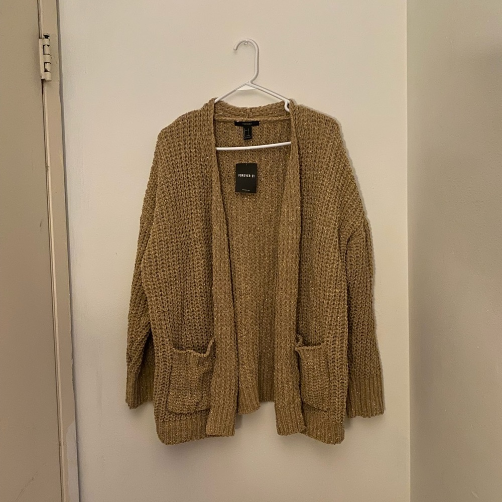 Size L Forever 21 Brown Sparkly Cardigan w/ Pockets